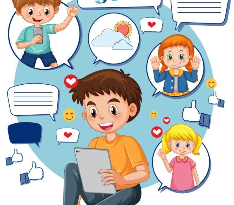 A boy using laptop for online learning