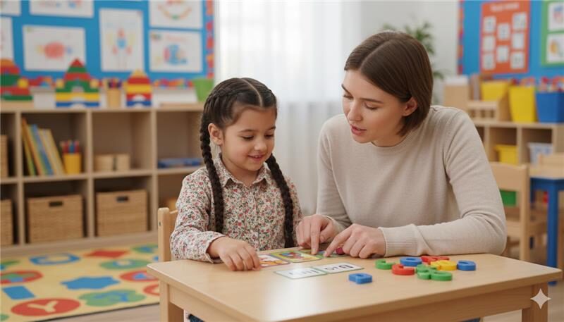 Preschool kid learning English words game,Child boy concentrated